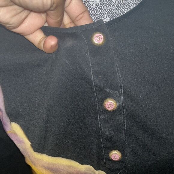 Authentic Chanel Flower Power Floral Black Women's Shirt Size M - Picture 4 of 5
